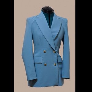 Zara Shoulder Pad Turquoise Double Breasted Blazer
